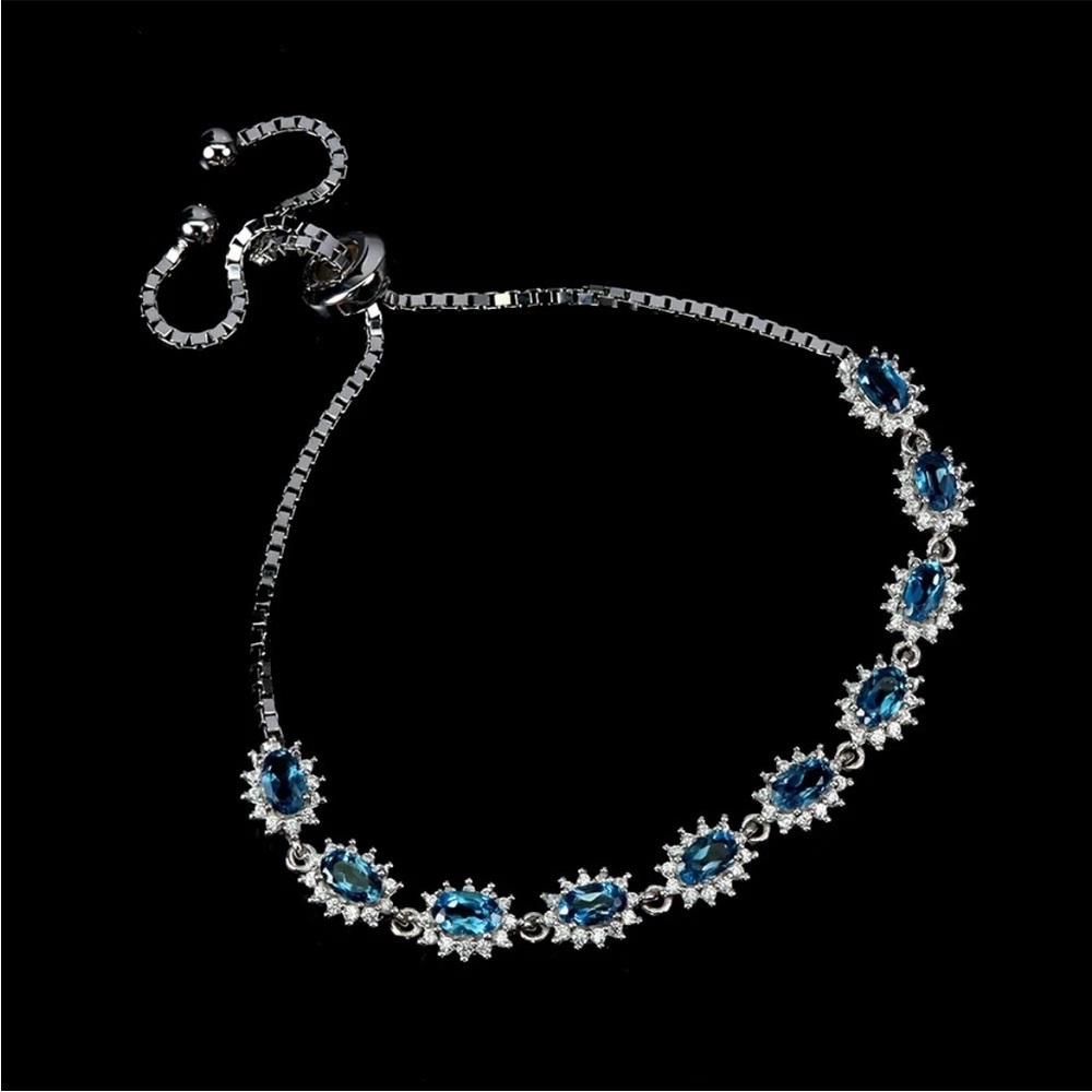 7ct London Blue Topaz white Topaz adjustable bracelet silver 925.